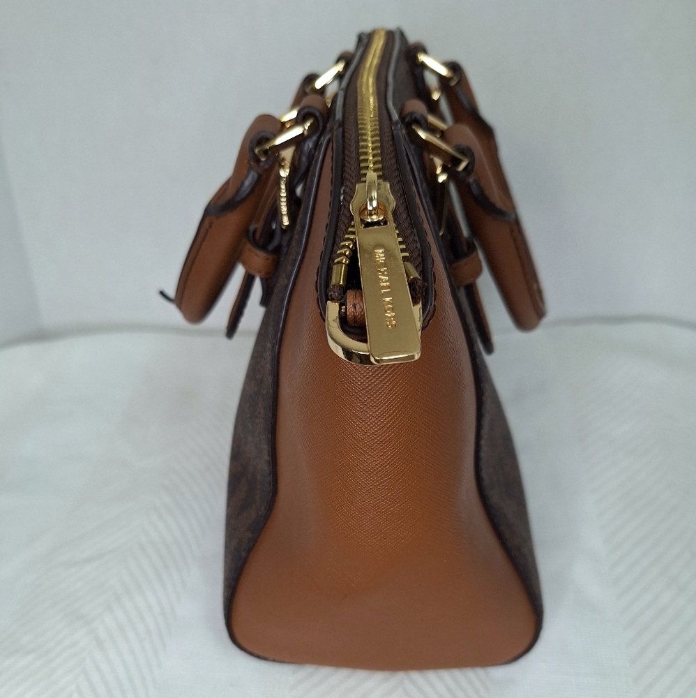 Michael Kors Ciara Womens Tan & Brown Signature Monogram Logo Satchel Bag Medium - Picture 5 of 16